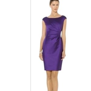 Ralph Lauren‎ Dress, Sz 14, Satiny Purple, Knee Length, Sleeveless, Ruching New!